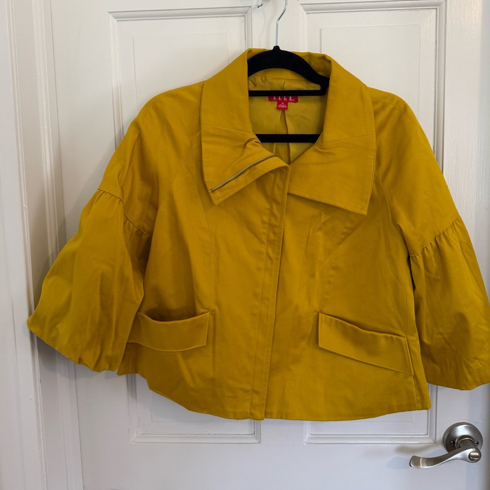 Elle Cropped Mustard Yellow Jacket with Balloon Sleeves